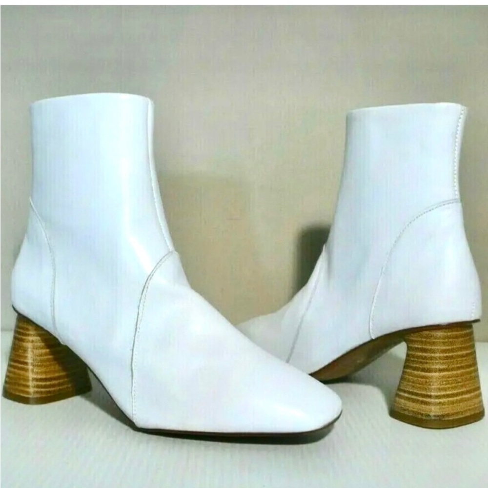 DEPP London White Leather Inner Side Zip Fashion Booties EU 37